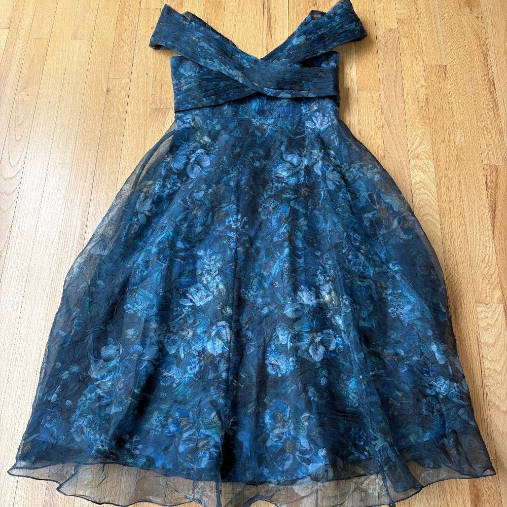 Theia  Auden Floral Crinkled Organza Off-the-Shoulder Midi Dress - Picture 7 of 9
